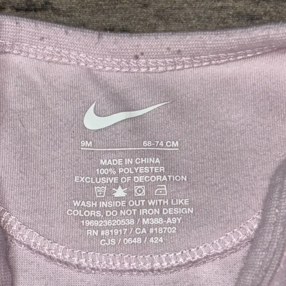 Nike Baby 9M Pink Velour 2-Piece Set Long Sleeve Bodysuit & Pants Snap